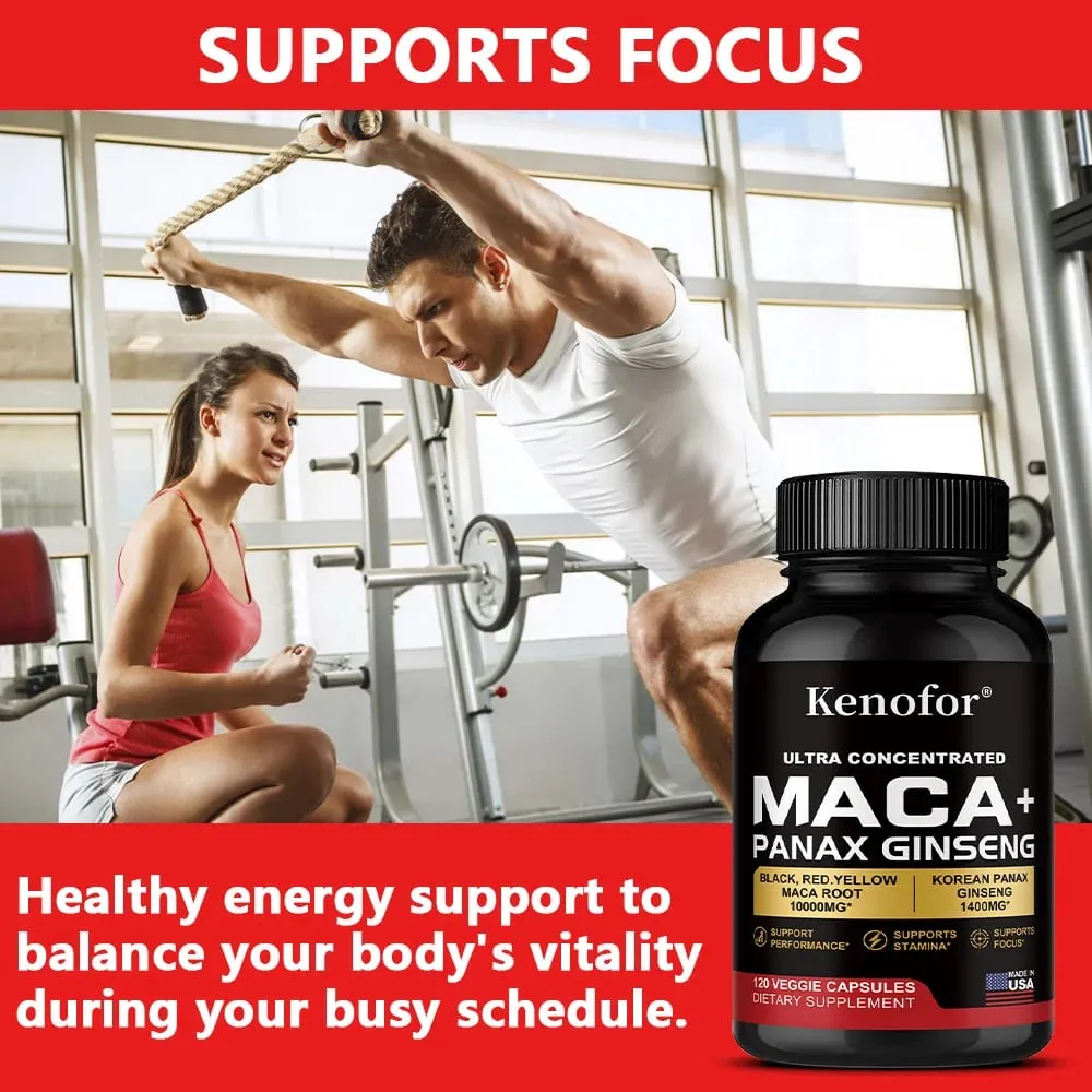 Organic Peruvian Maca Root Capsules - Black+Red+Yellow Blend for Energy & Performance Vegan Non-GMO Supplement for Men & Women