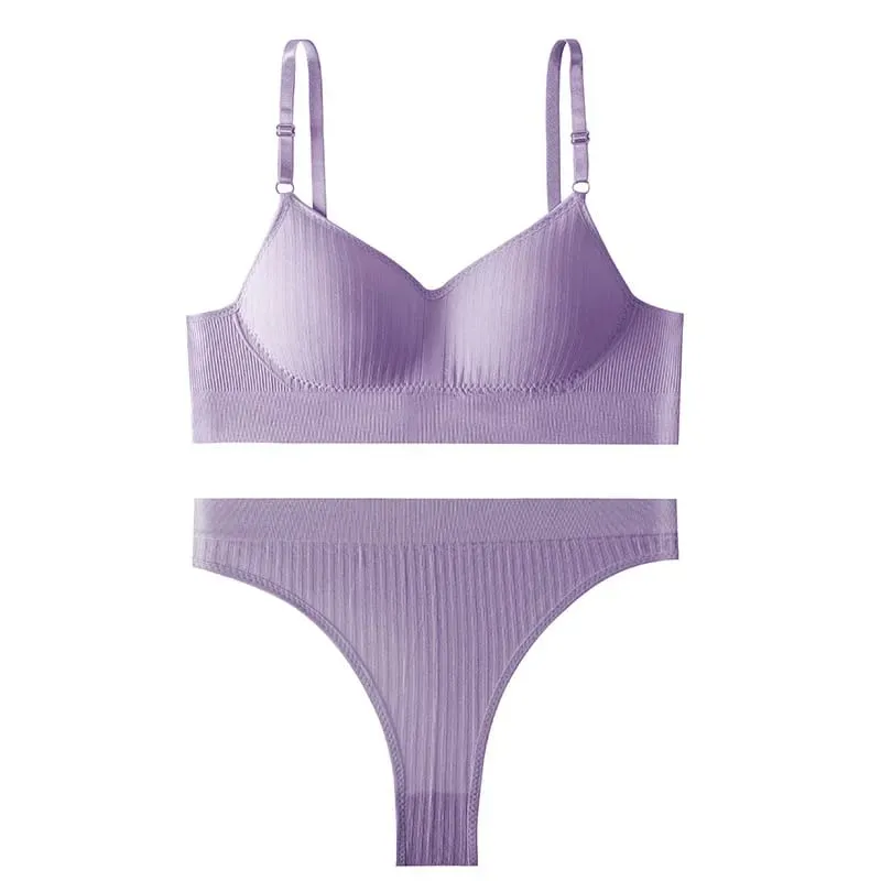 Women Seamless Bra Set High Waist Thong Panties Female Nonwire Brassiere Comfy Soft Sports Bras Underwear Set Sexy Lingerie Set — image 15