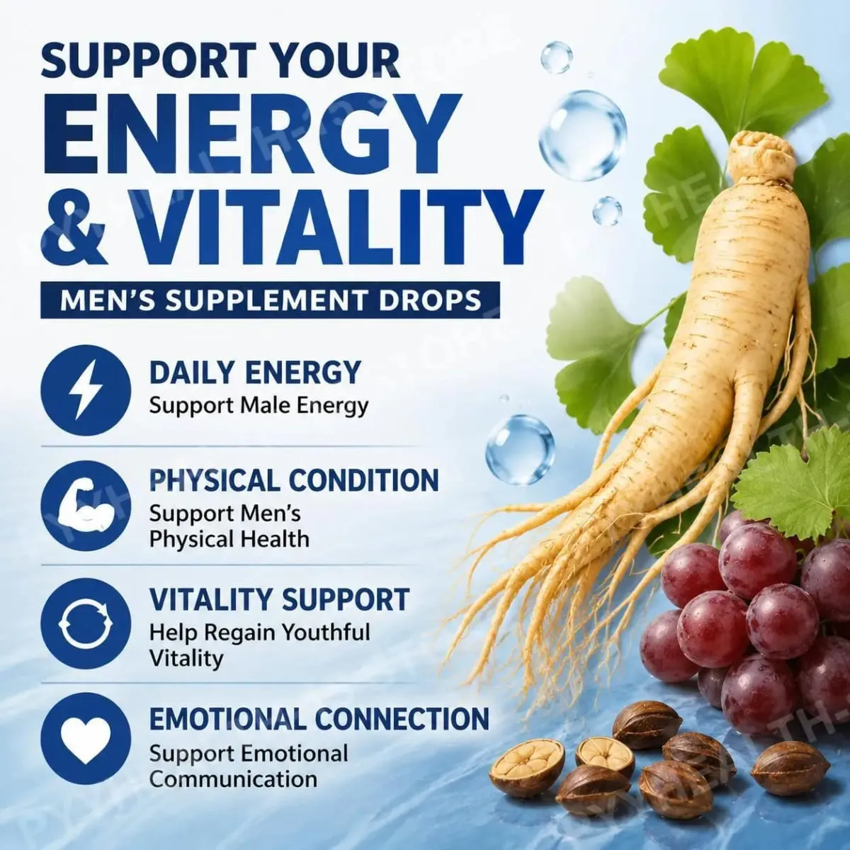 Men's Supplements Drops with Panax Ginseng Ginkgo Biloba Grape Seed and Vitamin B12 for Energy & Daily Vitality Support 30 ML — image 5