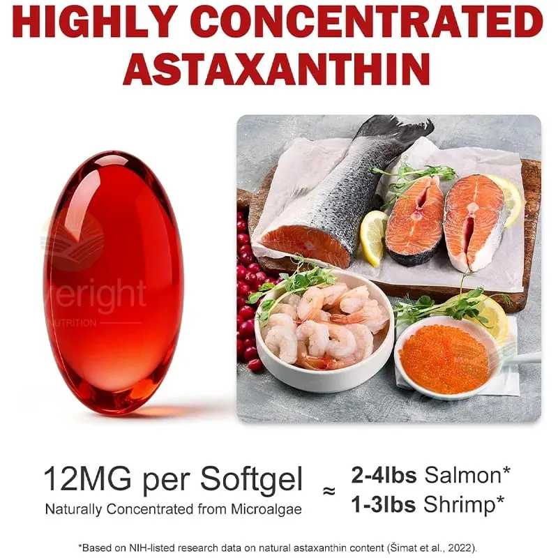 Liposomal Astaxanthin Supplements with Lycopene CoQ10 Lutein Vitamin B6 E Zinc Antioxidants for Healthy Skin Eyes Aging