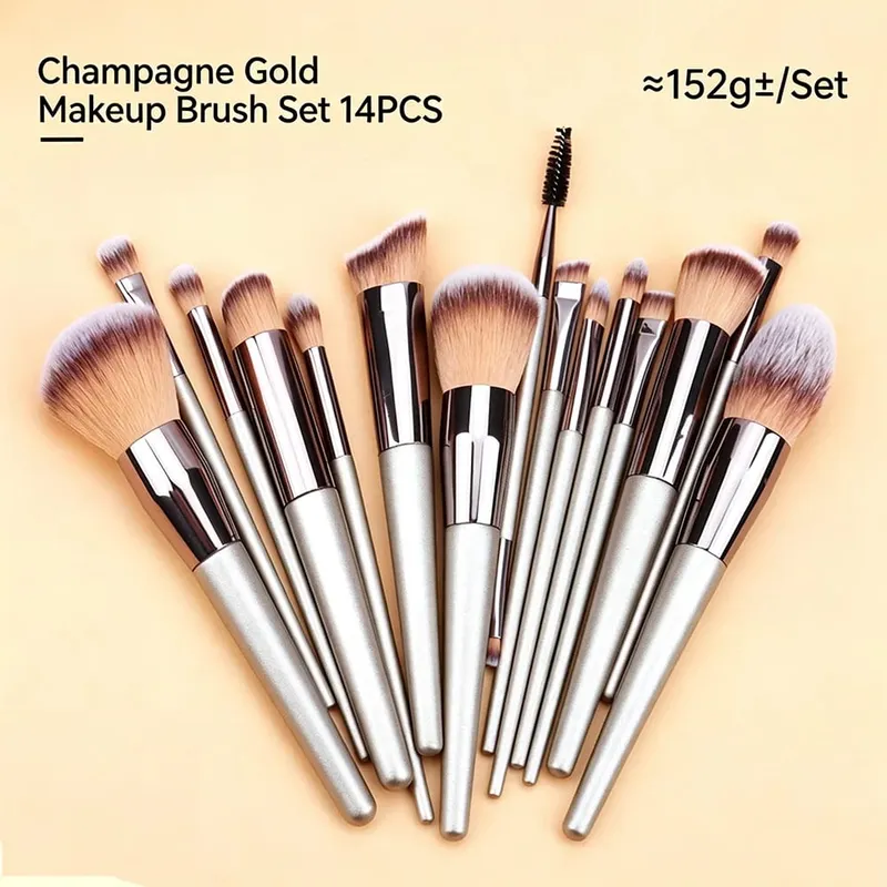 4/10/14/20PCS Champagne Gold Makeup Brush Set Foundation Powder Eyeshadow Blush Eyebrow Lip Brushes — image 8