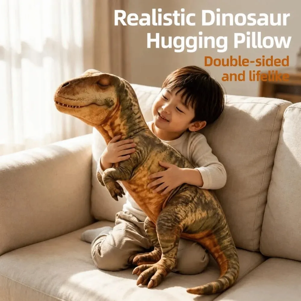 3D Design Dinosaur Plush Pillow Lifelike Dinosaur Cozy Soft Texture Realistic Sleeping Dinosaur Funny Shape Kawaii Style