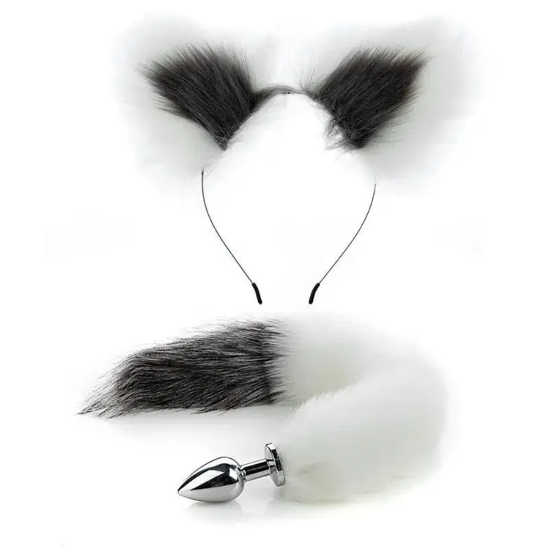 40cm Fox Tail Anal Plug Plush Cat Ears Headbands Set Butt Plug Tail Erotic Cosplay Sex Toys Women Anal Masturbation