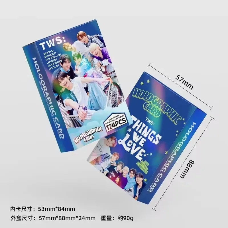 124-piece laser card set featuring Korean boy band TWS (Taiwanese pop music) shimmering photos perfect for Instagram interior