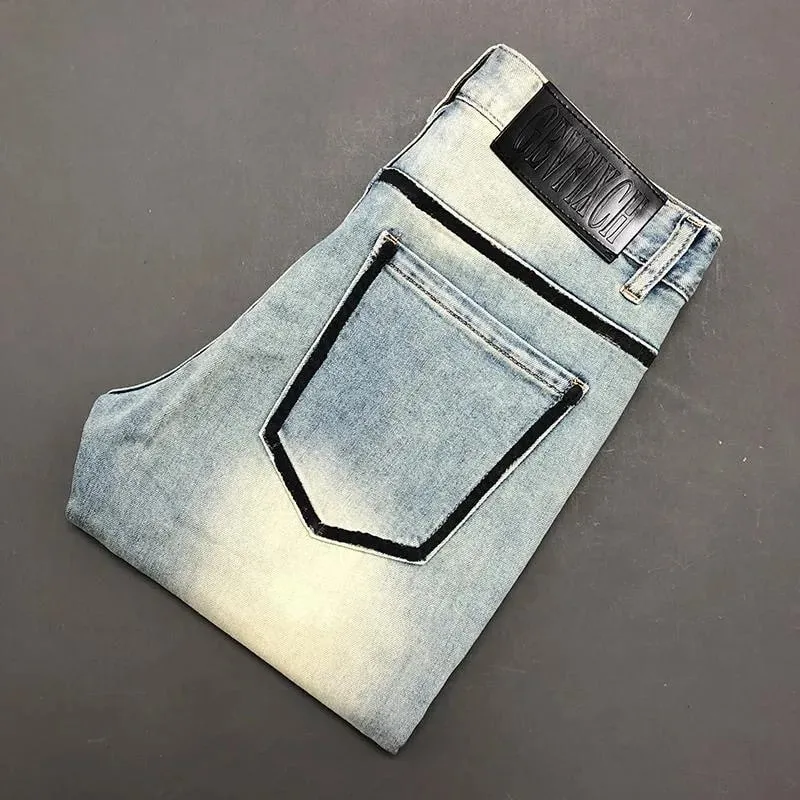 Spring and Autumn New Fashion Trend Solid Color Straight Leg Stretch Denim Jeans Men's Casual Sports Vintage High Quality Jeans