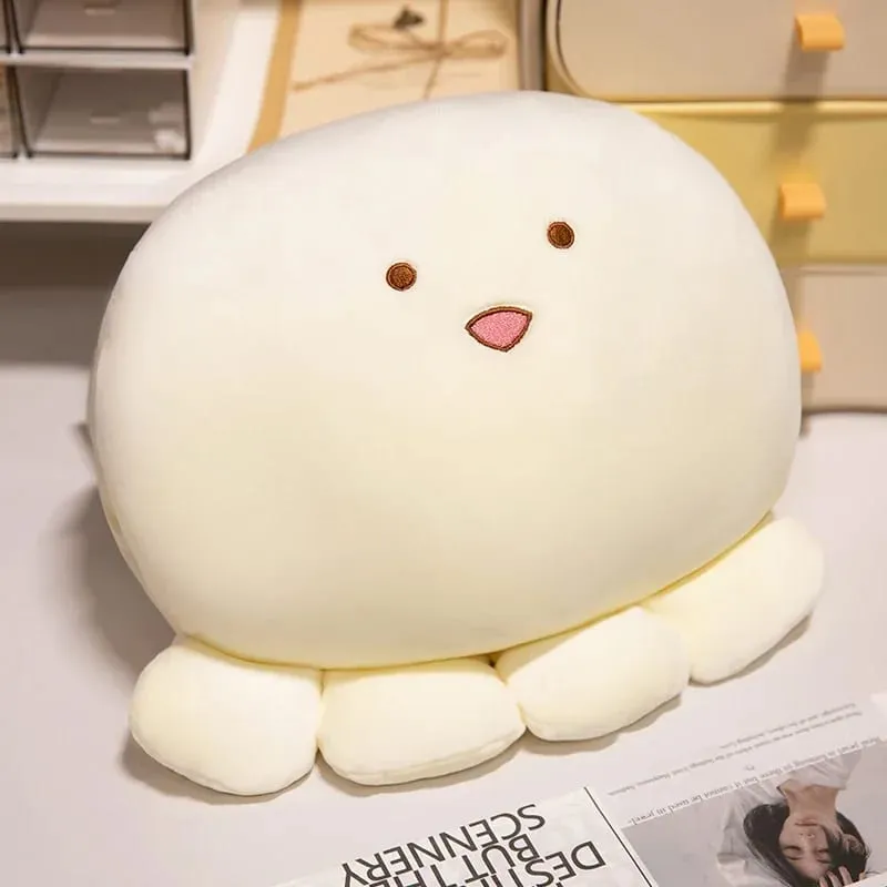 35cm Soft Octopus Plush Pillow Stuffed Ball Shape Aquatic Animal Warm Hands with Holes Warmer Cute Face Plushie Back Support