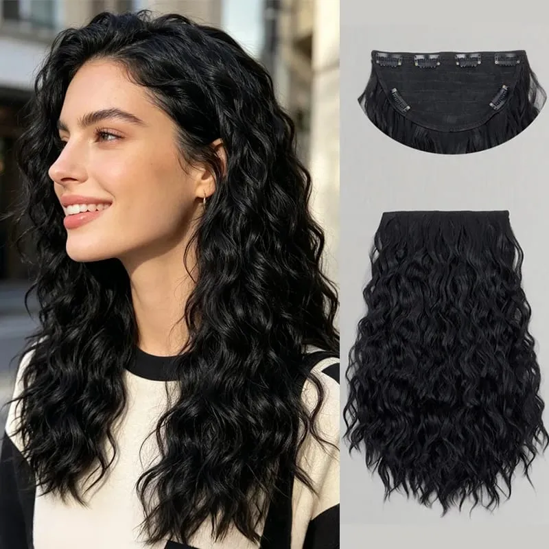 18Inch Synthetic Long Curly Wave Hair Extensions 6 Clip Heat Resistant Silky Hairpiece For Women Daily Party Use