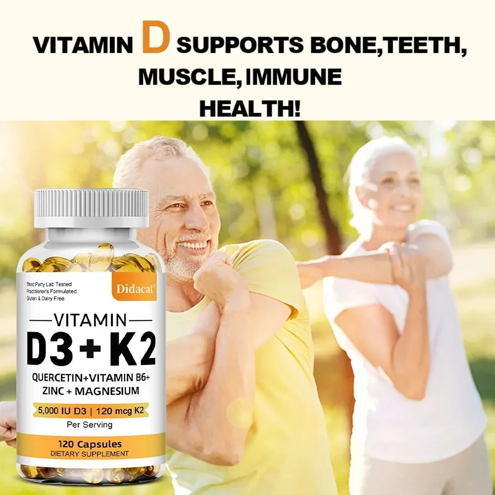 D3 + K2 Vitamin Dietary Supplement - Bone and Heart Health Support Help Regulate Calcium Metabolism - 120 Softgels — image 3