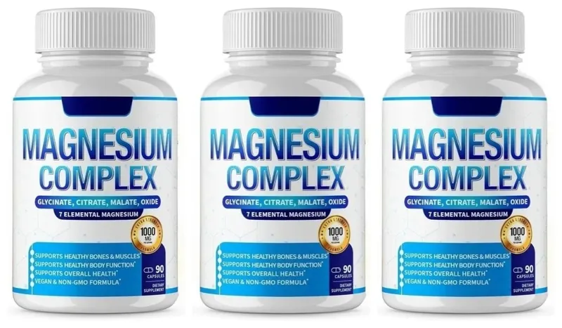 Suplemento complejo de magnesio, 90 unidades con 7 formas de glicinato de magnesio, citrato, malato, orotato, taurato, soporte mineral diario