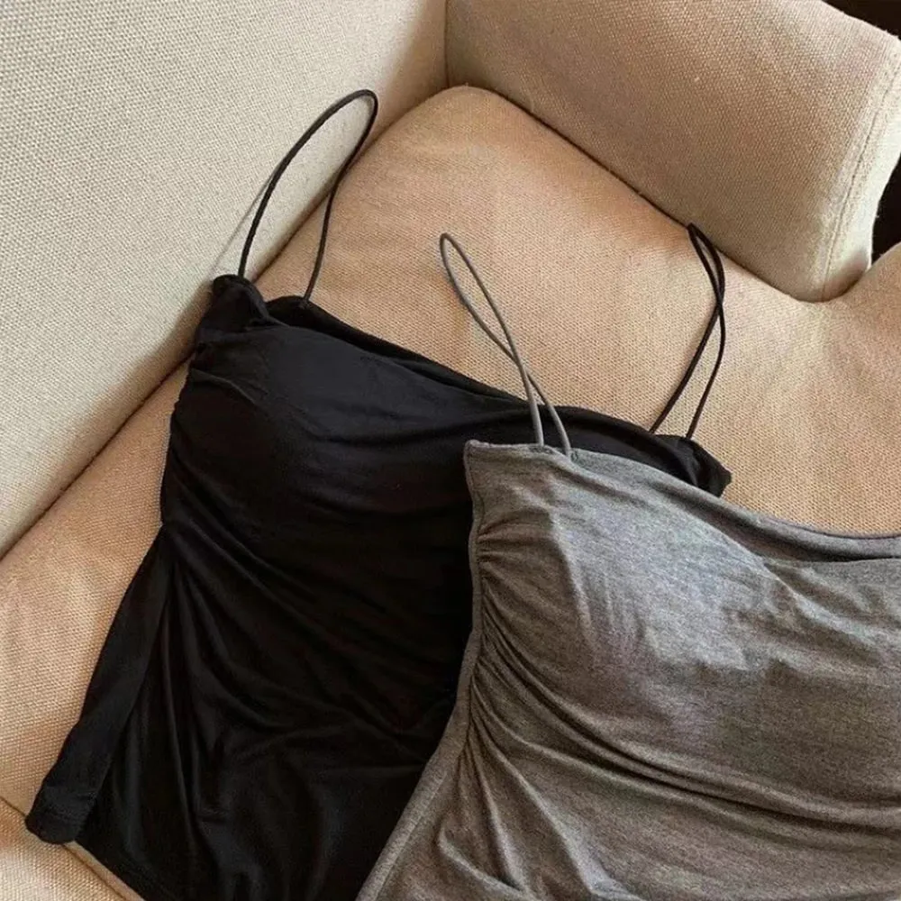 Summer Camisoles Tank Tops Y2K Sexy Tank Tops Women Spaghetti Strap Crop Top With Built In Bra Strap Tanks Vest Basic Camisole