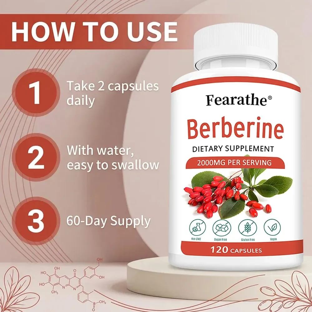 Berberine HCl 2000mg Capsules Supports Cardiovascular Health Digestion Immune Function Energy Antioxidant & Anti-Aging