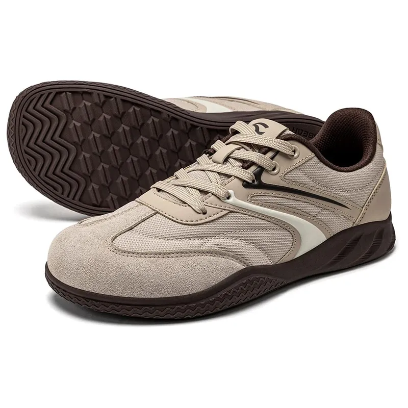 Barefoot Wide Width Shoes Unisex Artificial Leather Minimalist Sneakers Lace-Up Retro Walking Shoes for Women Men
