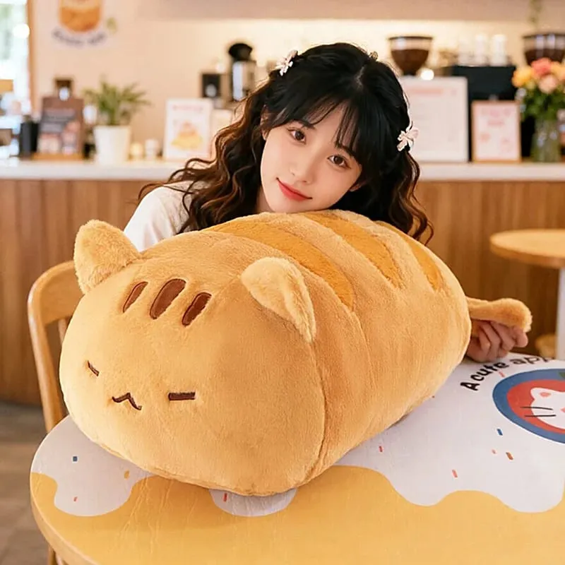 55/90cm Soft Cute Lying Cat Plush Pillow Nap Lumbar Back Support For Women Office Home Bedroom Sleeping Comfort Plush Cat Doll