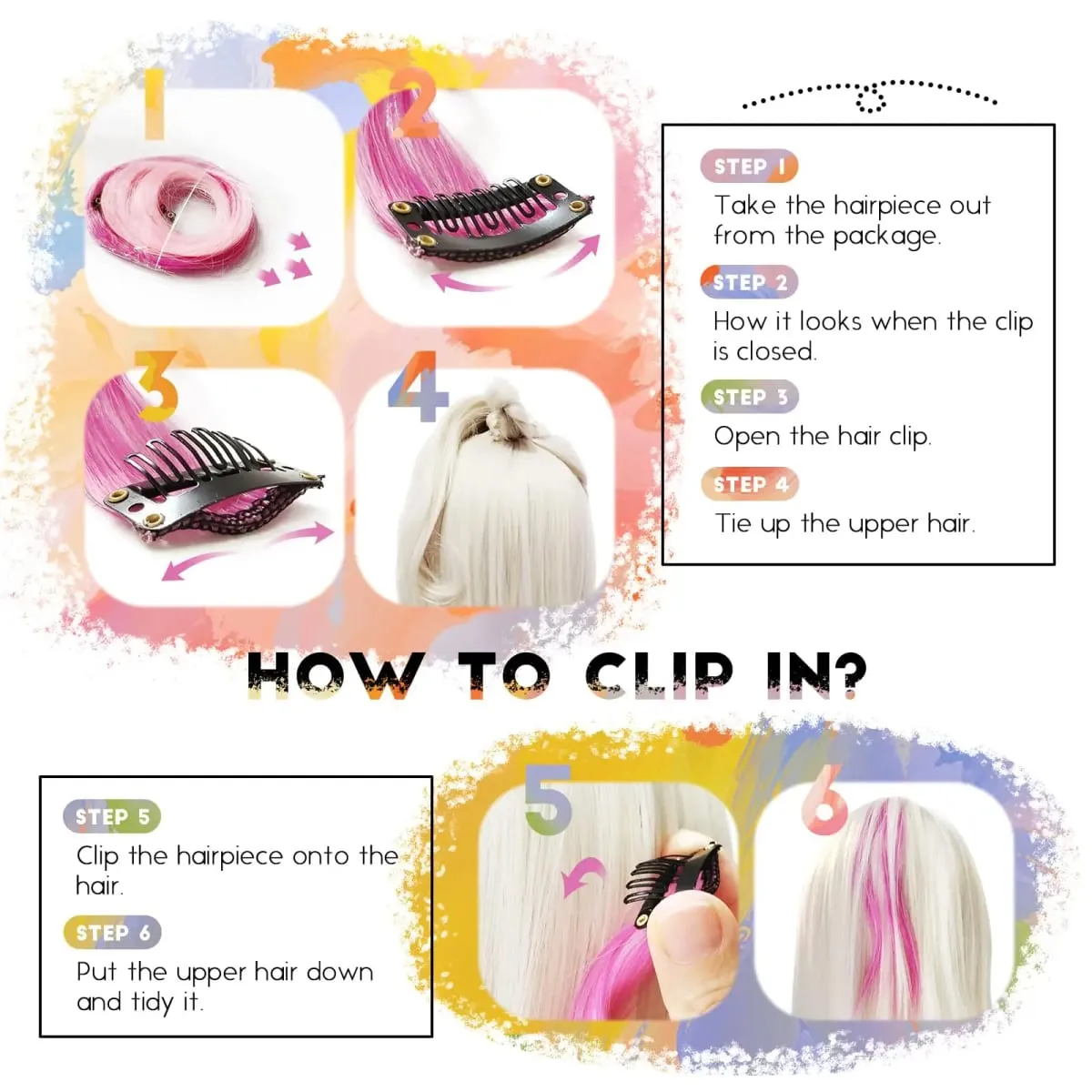 6PCS Ombre Clip In Hair Extensions Synthetic Body Wave Long Wavy Rainbow Highlight For Women Party Cosplay Festival Hair — image 6