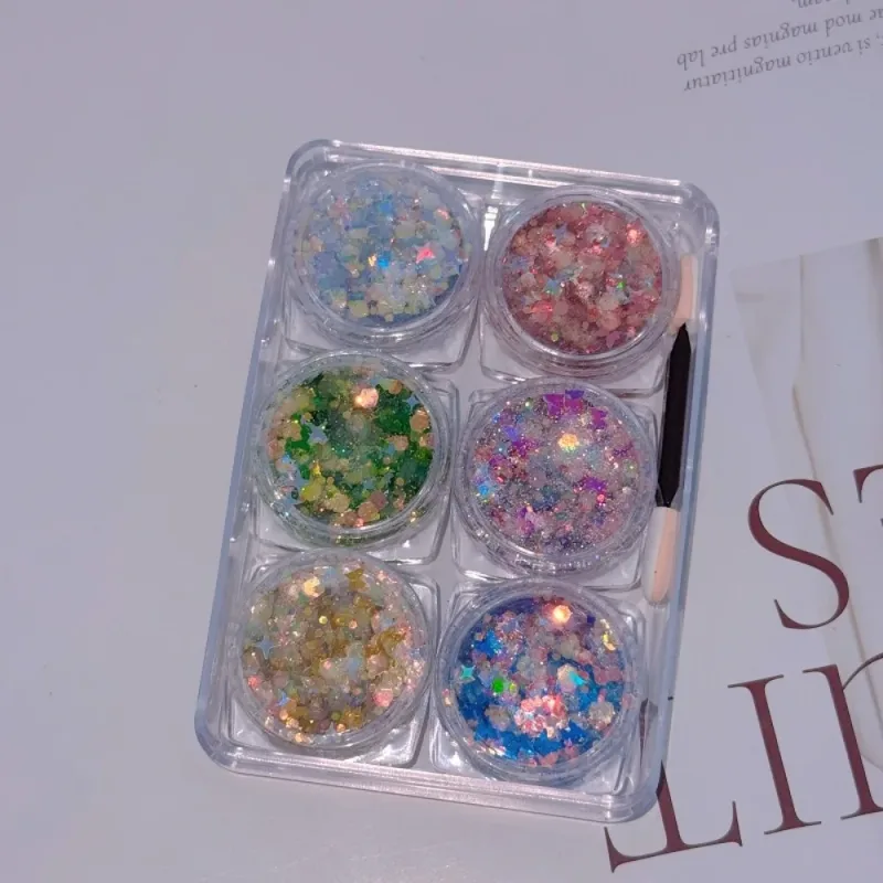 6Pcs/Set Sparkly Colorful Eye Glitter Gel Festival Glitter Face Hair Sequin Gel Cream Heart Star Moon Sequins
