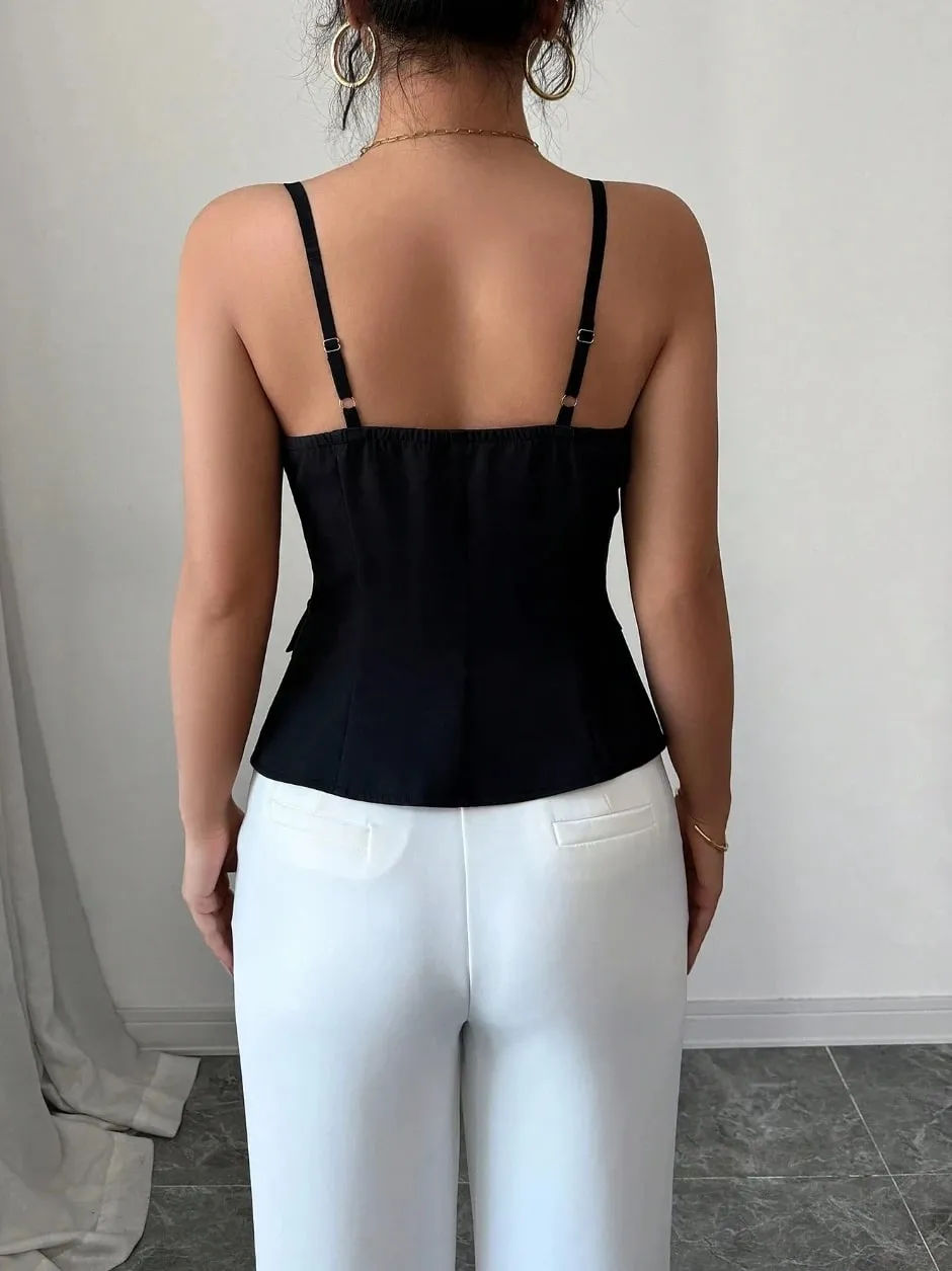 Sexy Style Spaghetti Strap Tank Top Slim Fit Sweetheart Neck Cami for Summer