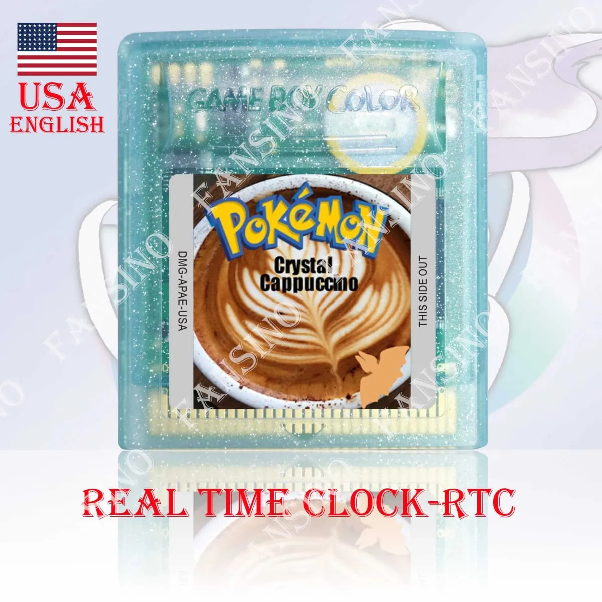 GBC Real Time Clock Pokemon Crystal Cappuccino ​​​​​​​(v1.0) High Quality GBC Video Game Cartridge With Battery For GBA/GBC