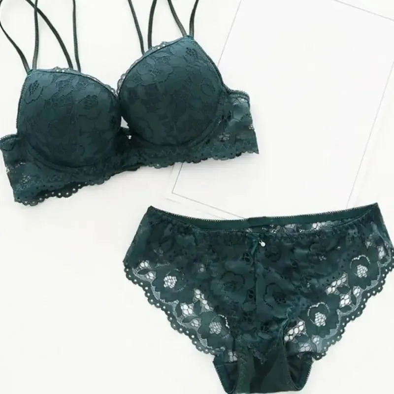 Sweet Mesh Lace Flower Bra Low Waist Bowknot Bra Panties Set Non Slip Lingerie Push Up Bra Women