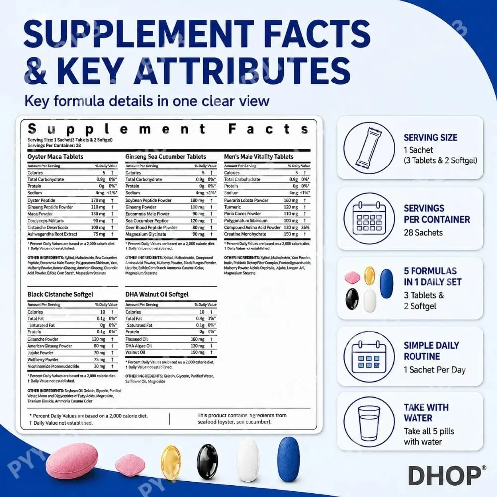 Men's Vitality Daily Supplement Pack Oyster Maca Cistanche Tablets Ashwagandha NMN DHA Capsules for Men's Energy Support — image 4