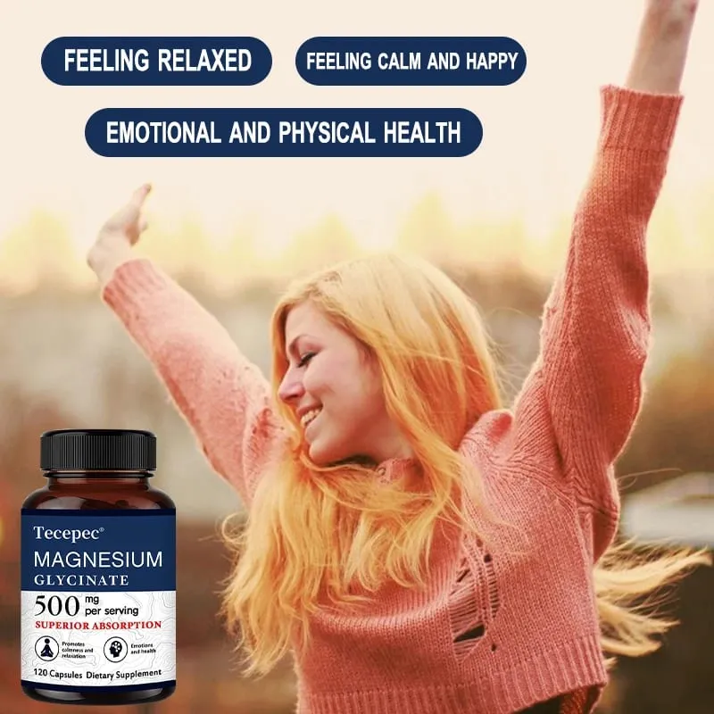 Magnesium Glycinate 500mg Capsules High Absorption Promote Calm and Relaxation Stress & Anxiety Relief Dietery Supplement
