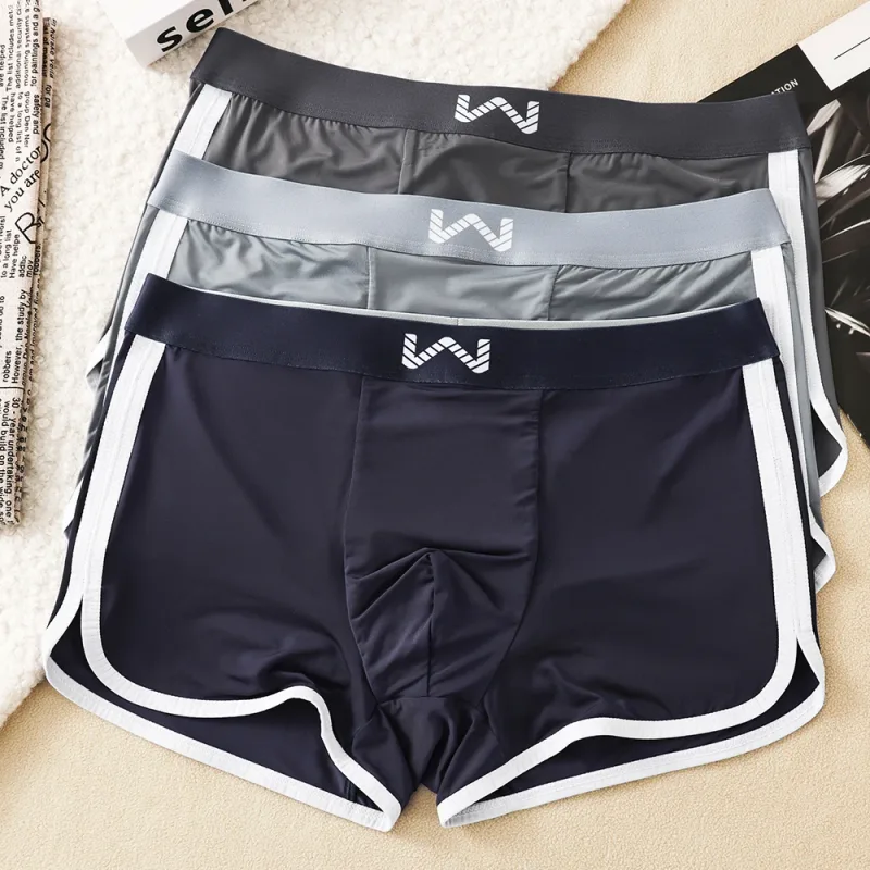 Caleçons en soie glacée pour hommes, 3 pièces/paquet, maille antibactérienne respirante, culotte à grande poche, taille haute élastique, Boxer pour hommes