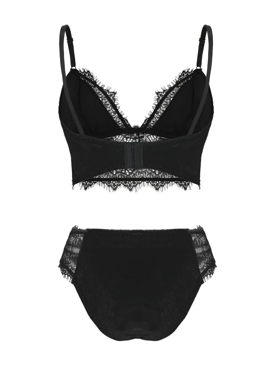 Women's Black Lace Lingerie Set Gothic Dark Style Cross Pendant Bra And Panty Set for Adult Size