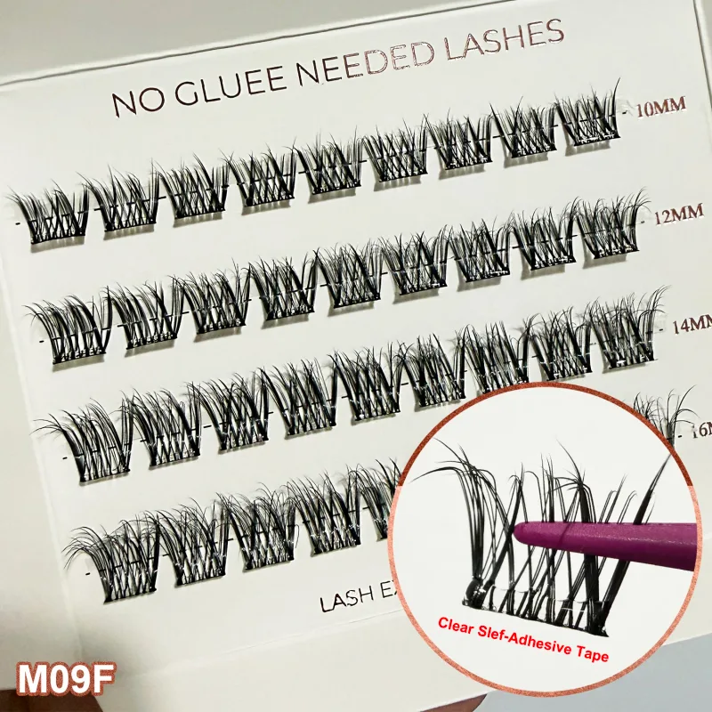 Self Adhesive Cluster Lashes Wide Pre‑glued Tap Natural DIY Eyelash Extension No Glue Need Eyelashes Press On Manga Lashes