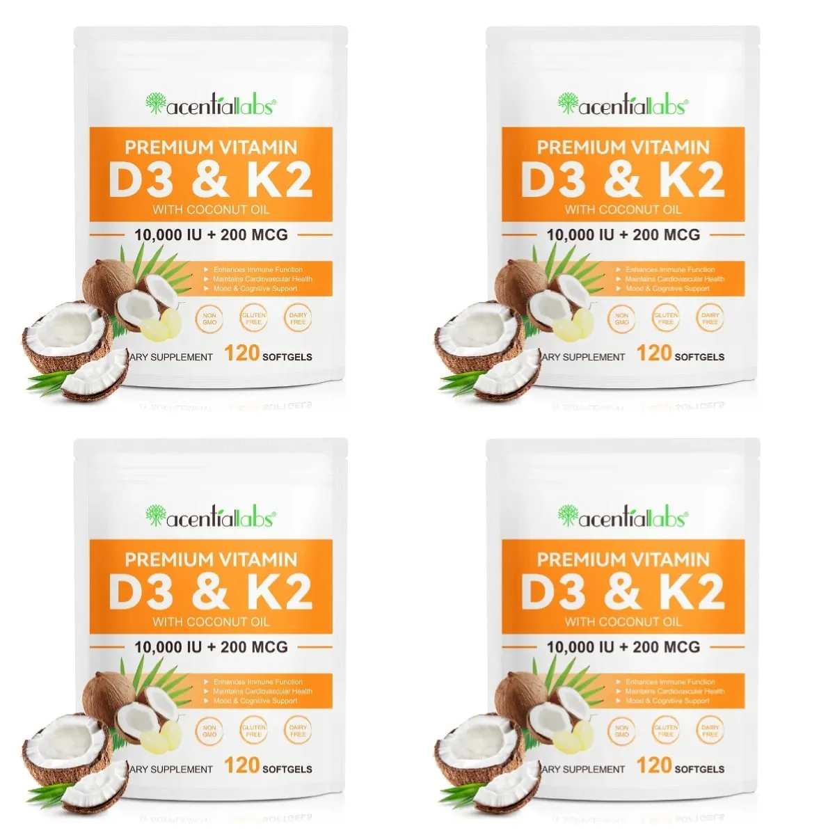 Acentiallabs Premium Vitamin D3 K2 Softgels kosttilskud Kokosolie Vitamin D3 AK2 bløde kapsler til immunstøtte til voksne