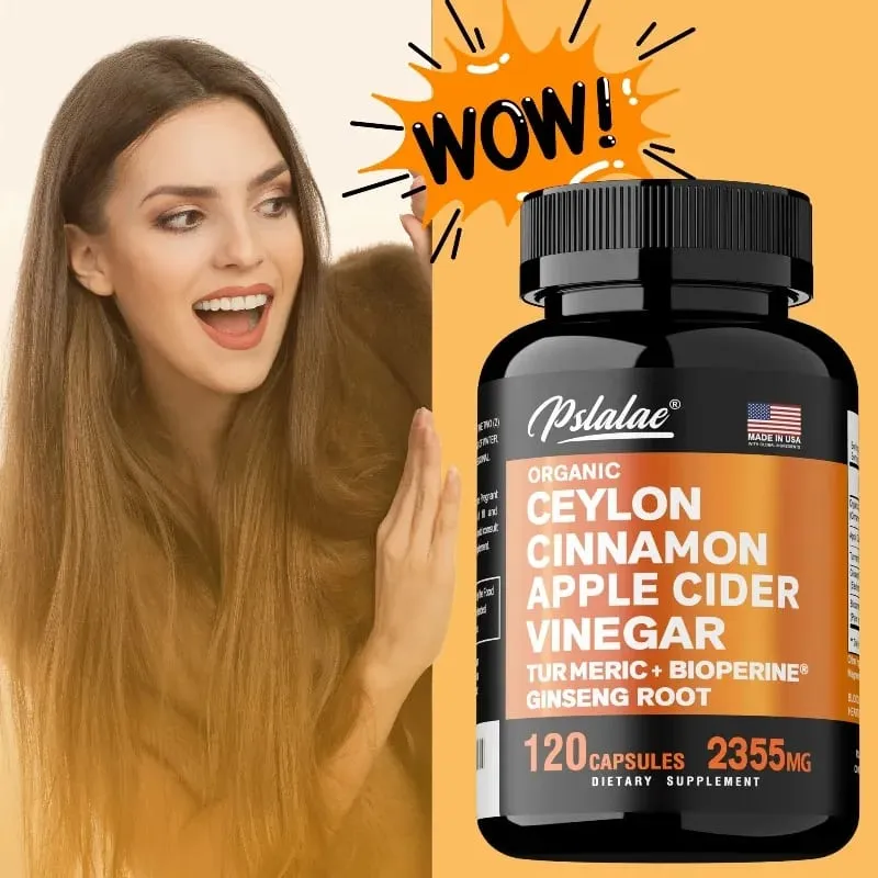 Organic Ceylon Cinnamon Capsules with Apple Cider Vinegar Turmeric Bioperine Supports Joint Brain Digestive & Heart Health