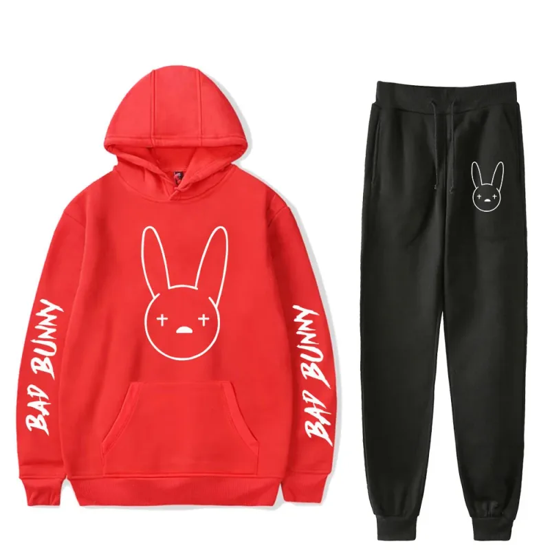 Harajuku Comfortable Funny bad bunny Print Sweatshirt Sweatpants Suit Men/Women Hoodies+ Trousers Suit Cute 2 Piece Set Clothes