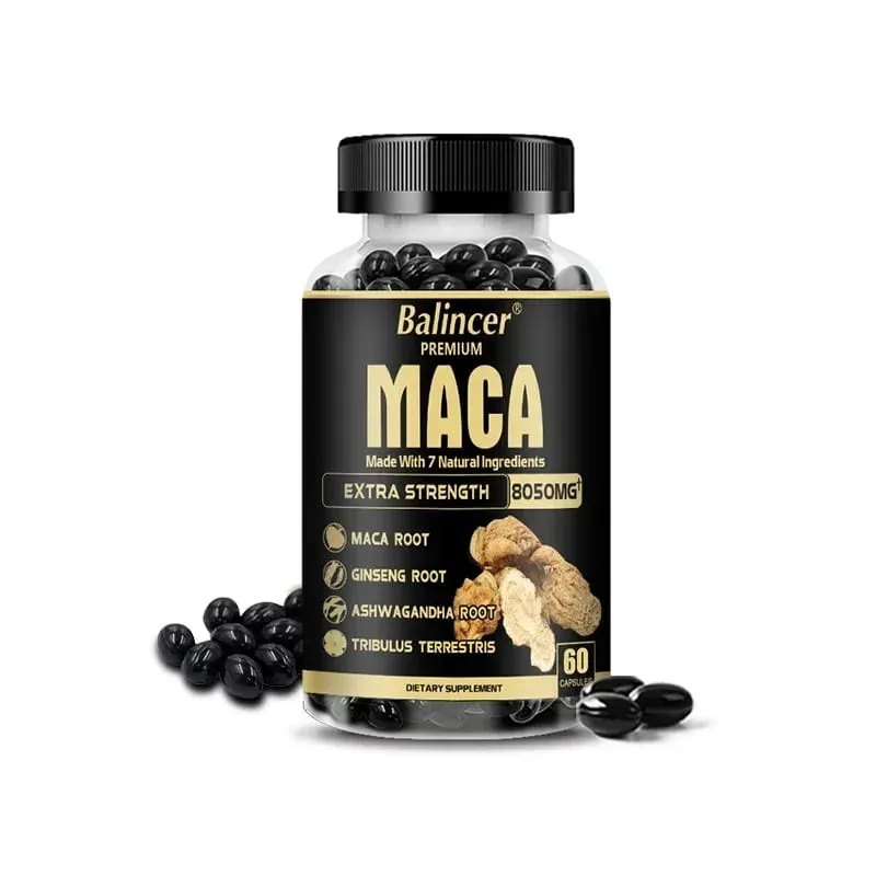 20X Natural Concentrated Extracts Black + Red + Yellow Maca Root Korean Ginseng Ashwagandha Maca Root Capsules 8050 Mg