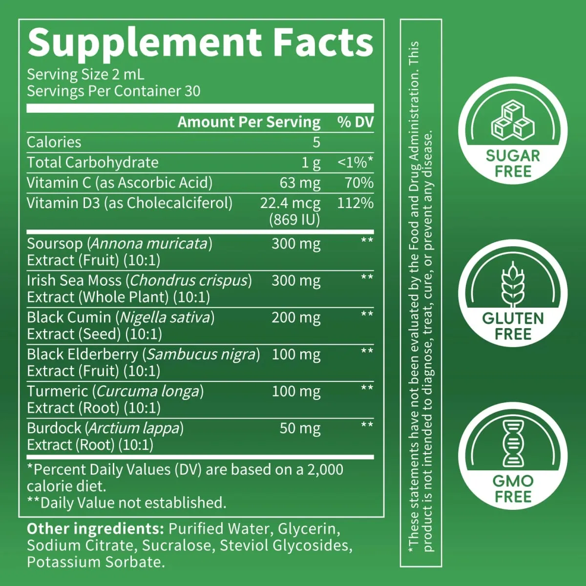 Gota de extracto natural de guanábana y graviola Respalda la inmunidad y la salud digestiva Desintoxicación y limpieza Sin gluten SIN AZÚCAR