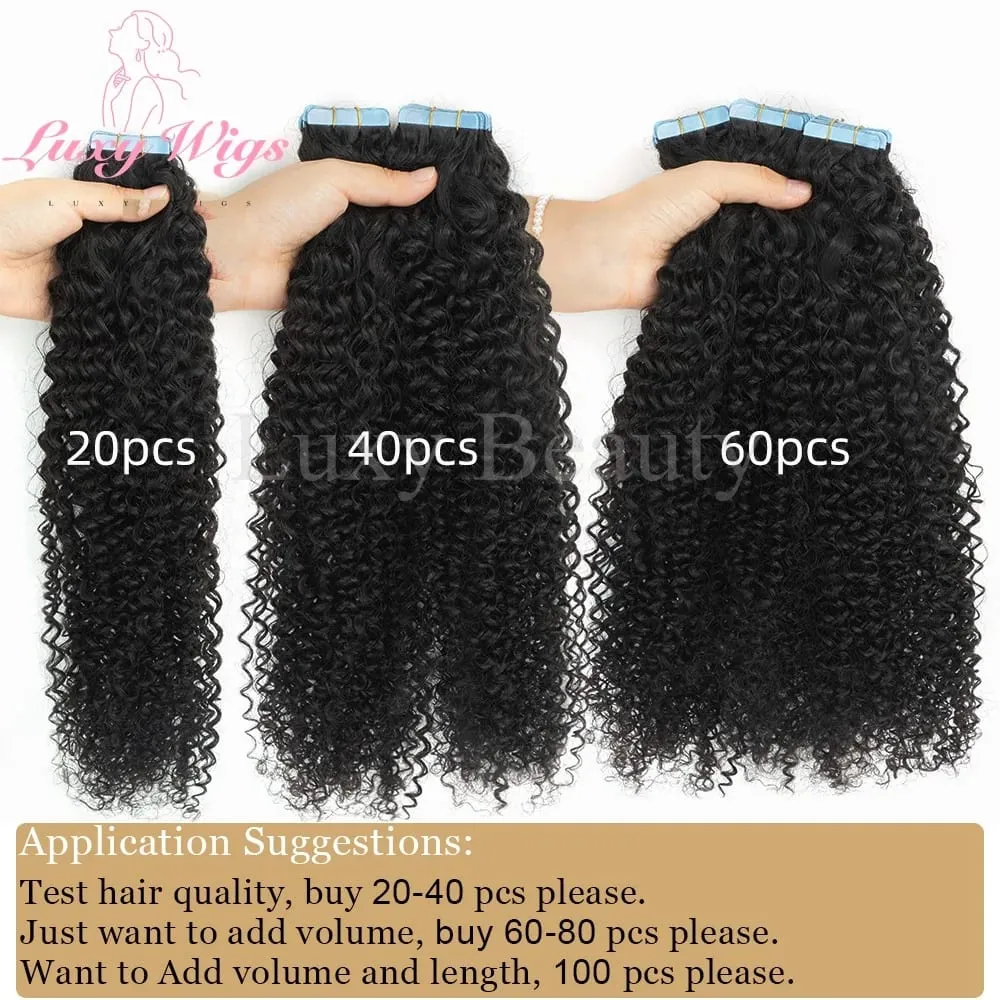 Kinky Curly Tape In Hair Extensions For Black Women Human Hair 12-22Inches Brazilian Remy Hair Natural Adhesive PU Tape Ins Hair