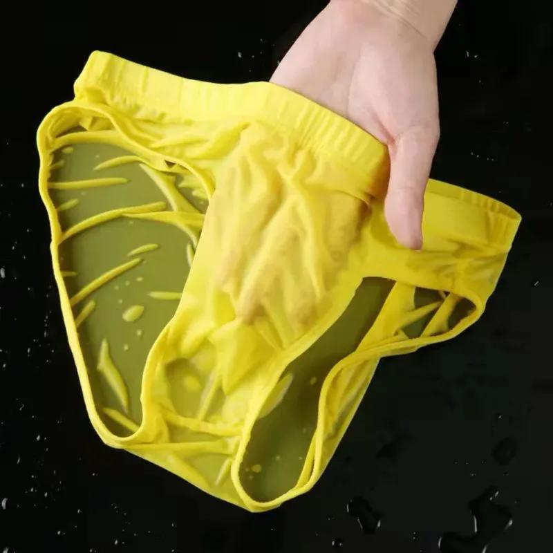 Men Sexy Sheer Ice Silk Briefs Underwear Quick-Dry U Convex Pouch Breathable Low-Waist Underpants Summer Cooling