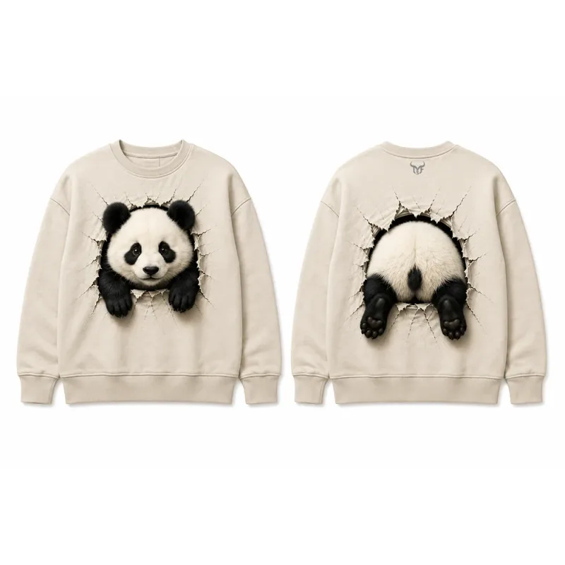 Funny 3D Visual Cat Print Sweatshirt Cute Animal Breaking Through Wall Graphic Pullover Tops Men Casual Long Sleeve Streetwear