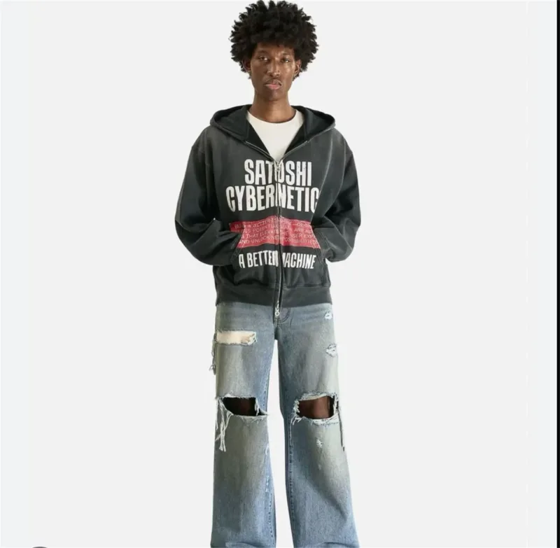 Street Brand 26SS“Cyber​​netics" Distressed Washed Old Zipper Cotton Winter High-Street Hoodies Sweater For Men