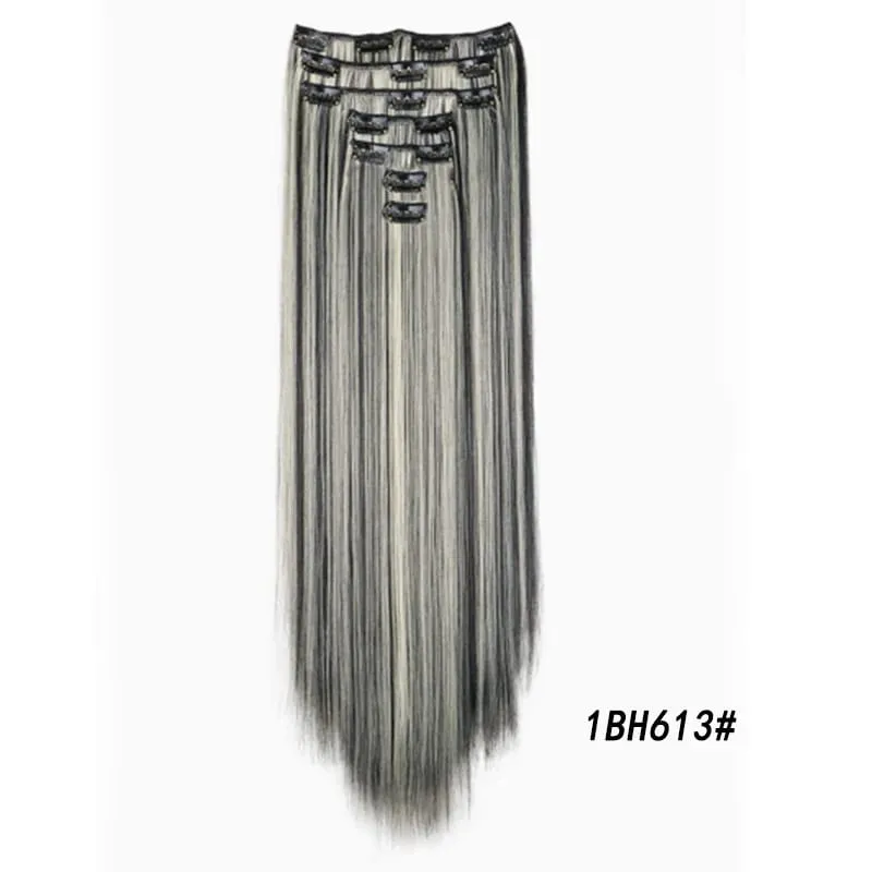 7Pcs/Set16Clips Hair Extension Black Long Straight Natural Hair Ombre Hairpiece Heat Resistant Fiber For Women Hairstyle Cosplay — image 16