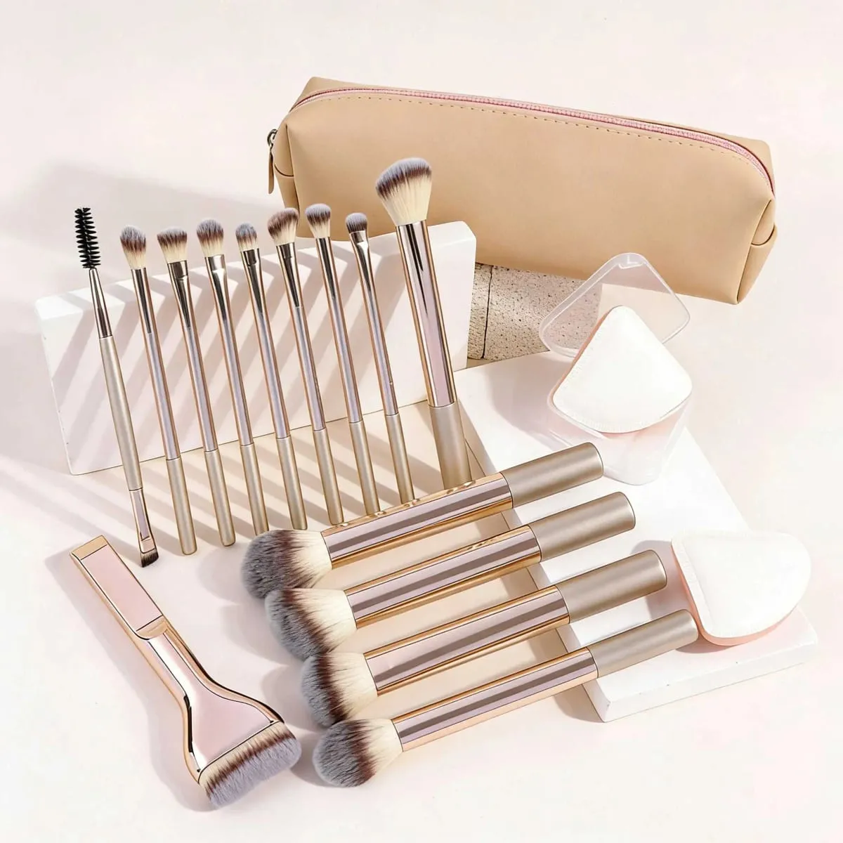 13pcs/17pcs Makeup Tools Including Makeup Brushes Set + 1pc Makeup Bag + 2pcs Air Puff Accessories Foundation Brush Blush Brush