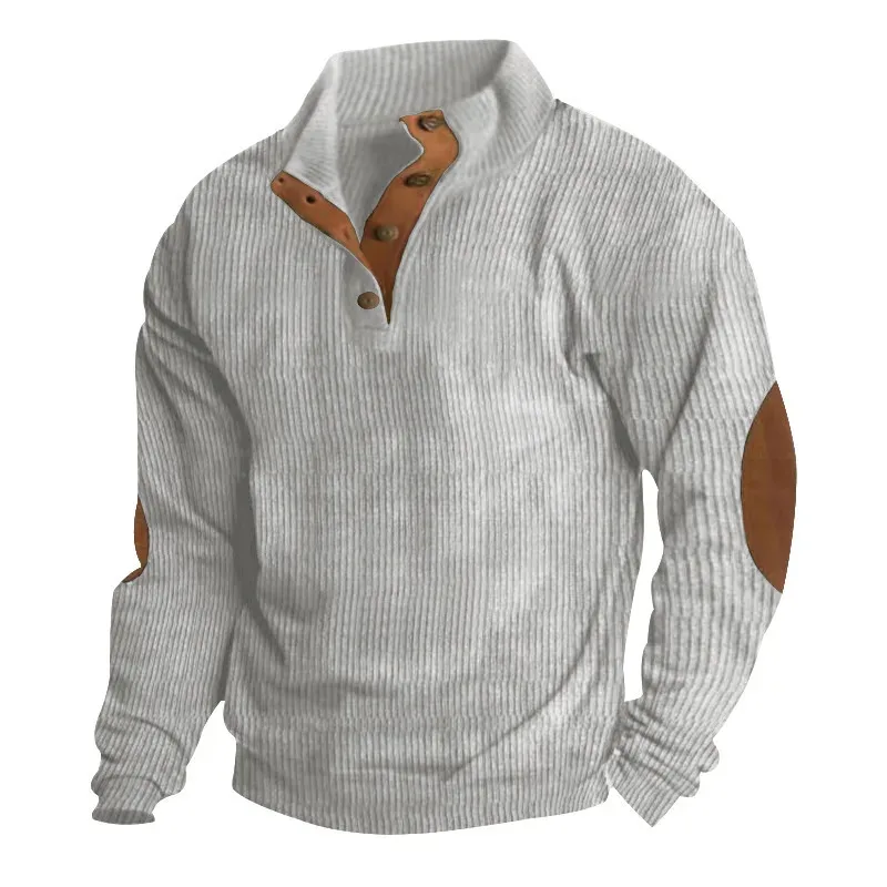 Men's Cargo Sweatshirt American Splicing Patch Pullover Men's Outdoor Jacket Corduroy Casual Long Sleeve Sweatshirt