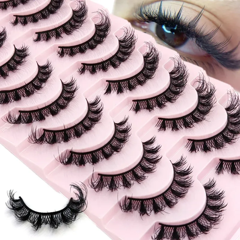 New Cat Eye Lashes 5/7/10 pairs 3D Faux Mink Eyelashes Winged Fluffy Fake Lashes Soft Natural long Full Strip Lash Make