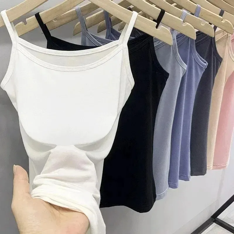 Cotton Feel Solid Sling Camisole Women Crop Top 35-75kg Sleeveless Sexy Slimming Vest Tank Base Tee Underwear Daily Staple 2026