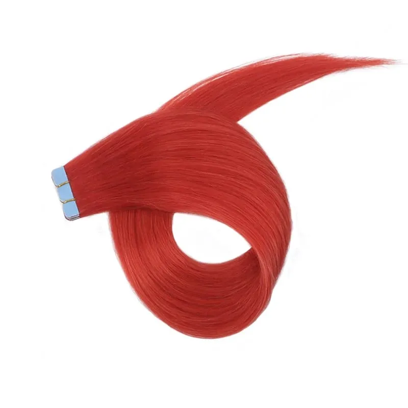 Colorful Mini Tape In Hair Extensions Human Hair Skin Weft Machine Remy Red Natural Straight 12-20 inch 10pcs Tape In Extension