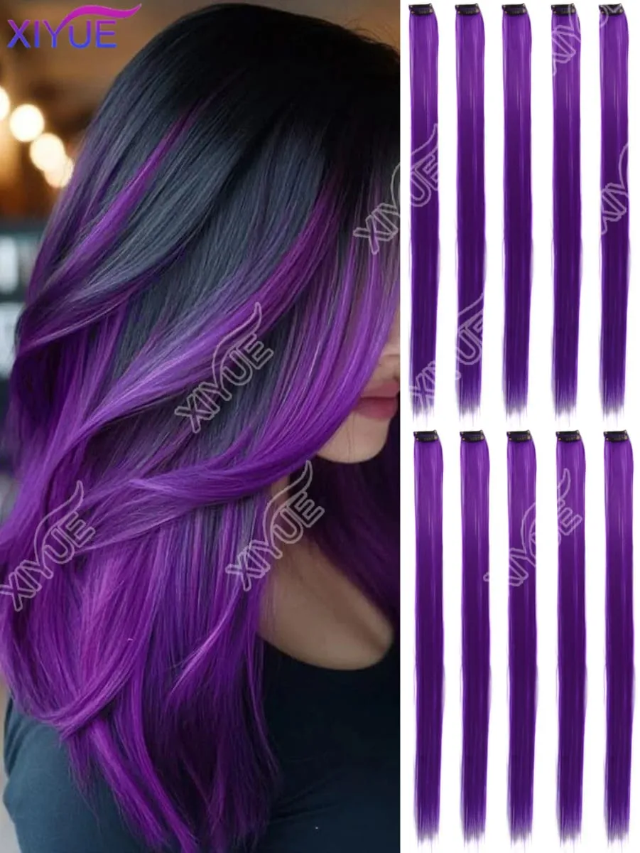 10Pcs Clip In Hair Clip In Wave Curly Hair Purple Red Wavy Hair With Clip In Hair Extension Synthetic 20inch Halloween Christmas