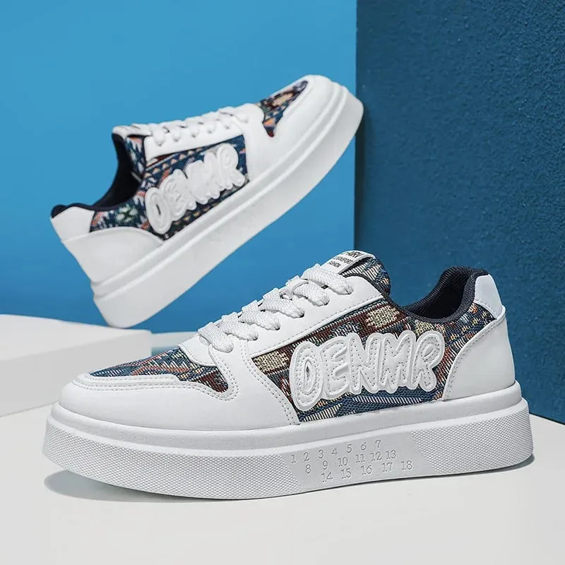 Men Spring Summer Sneakers Platform Board Shoes Ethnic Patchwork Fabric Casual Skateboard Lace Up Male Footwear