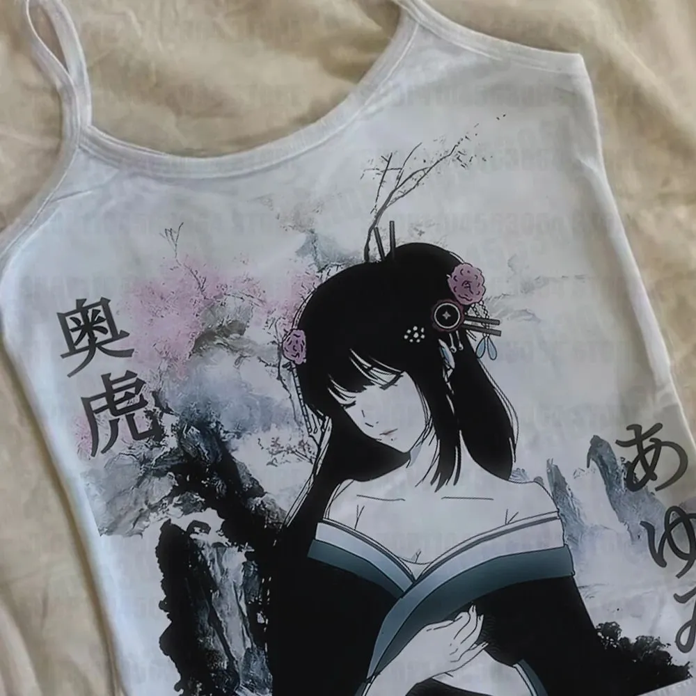 Y2k clothing retro 2000s cute pattern print Grunge white women's vest summer women's slim fit sexy vest vest