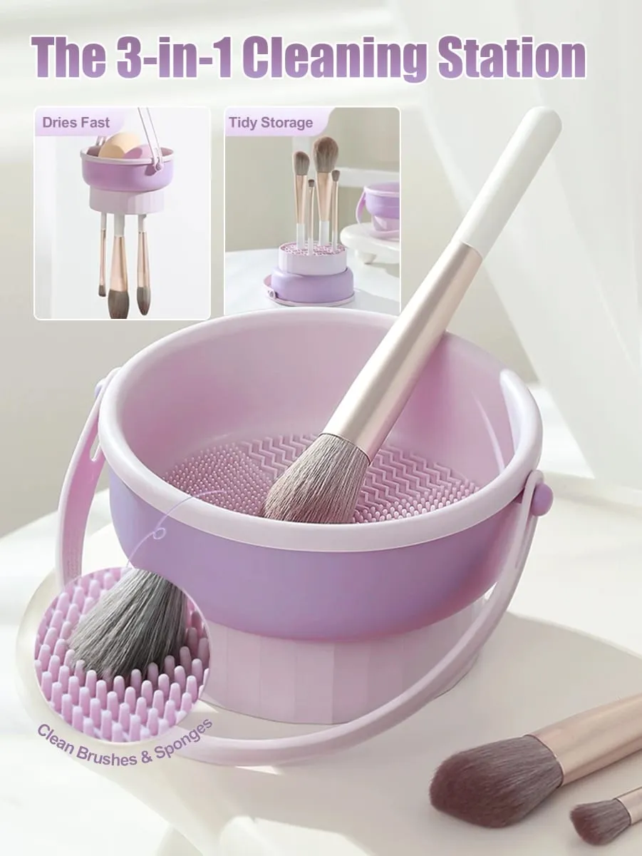 Makeup Brush Cleaner Bowl All-in-One Wash Dry & Storage Rack Gentle Non-Damage Cleaning Tool for Brushes Sponges & Blenders — image 2