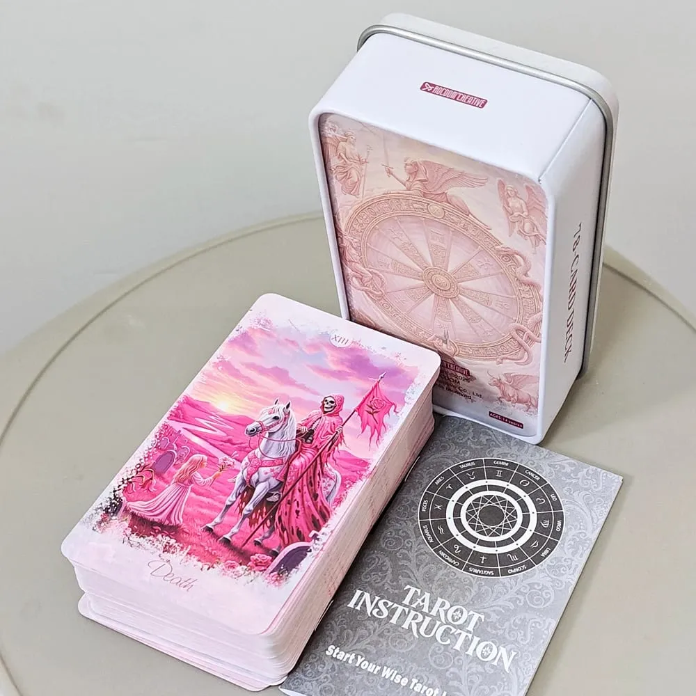 Pink Romantic Fantasy Tarot Deck in Tin Box 78-Card Full Deck with Instruction Book 11*6.2cm Spiritual Divination Oracle — image 4