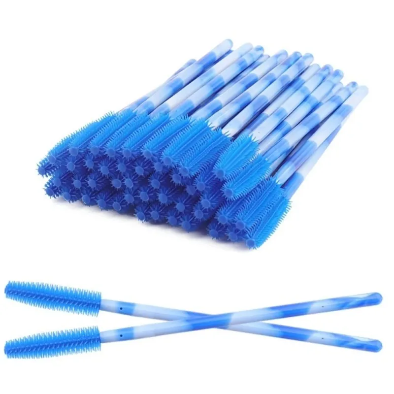 50Pcs Disposable Eyelash Brushes Silicone Makeup Tools Mascara Wand Applicator Rainbow Color Microbrush Eyebrow Comb Girl