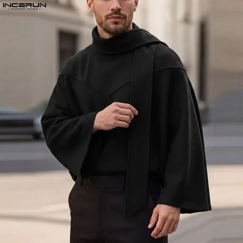 Men's Sweatshirts Solid Cloak Cape For Man Long Sleeve Scarf Collar Streetwear Autumn Winter Fashion Ponchos Hoodies — image 2