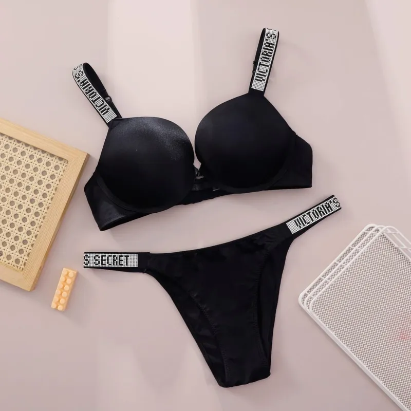 New Push Up Shapewear Adjustable Padded Gathered V Lace Lingerie Set Bra and Brief Women's Sexy Bra and Panty Set Comfortable